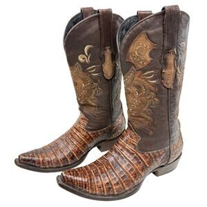 Cuadra Western Cowboy Boots Cayman Leather Embroiderd Dragon Pointed Snip Toe